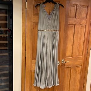 Halston pleated jumpsuit. A gorgeous piece. High waisted gold link all around.